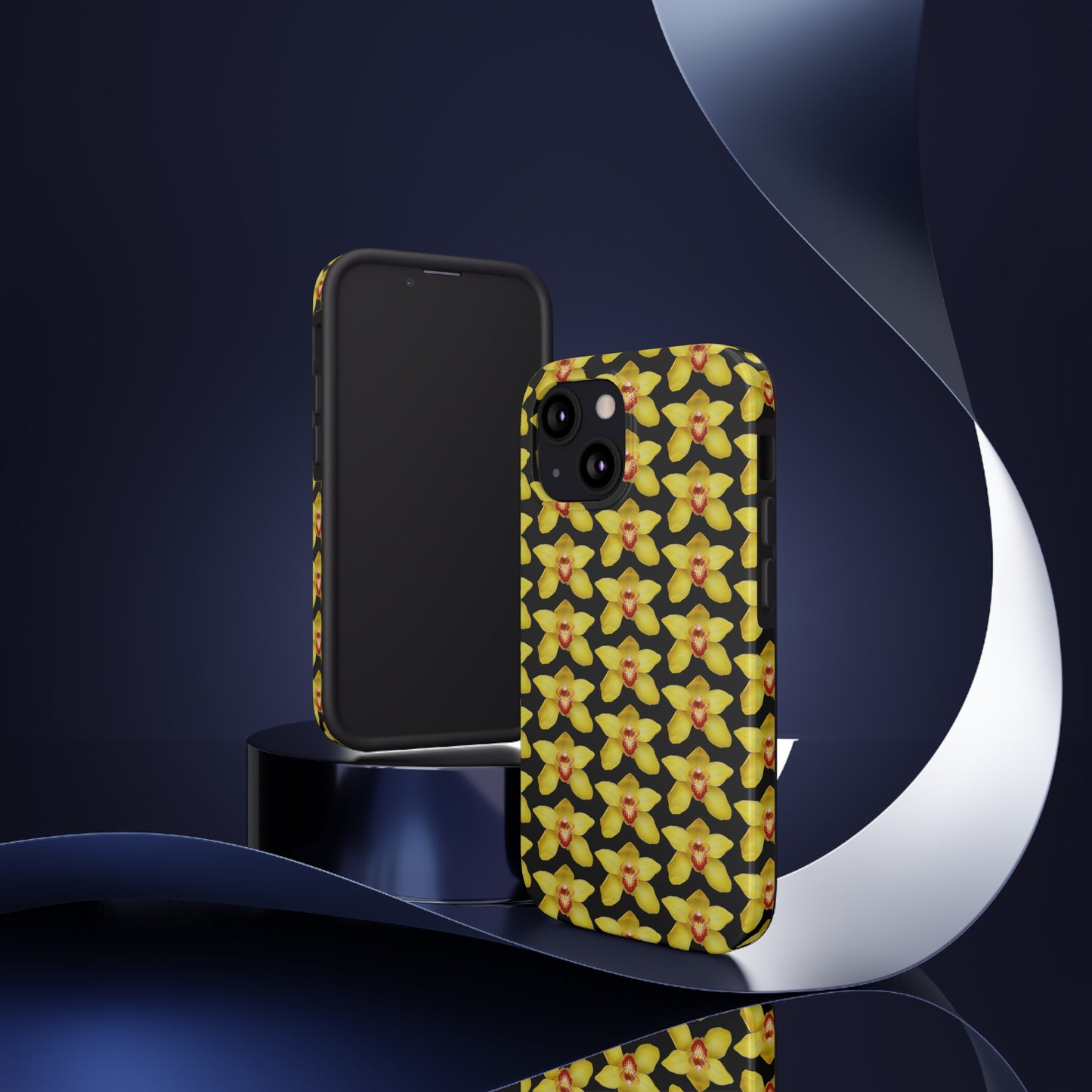 Yellow Cymbidium Orchid Black Tough Phone Case