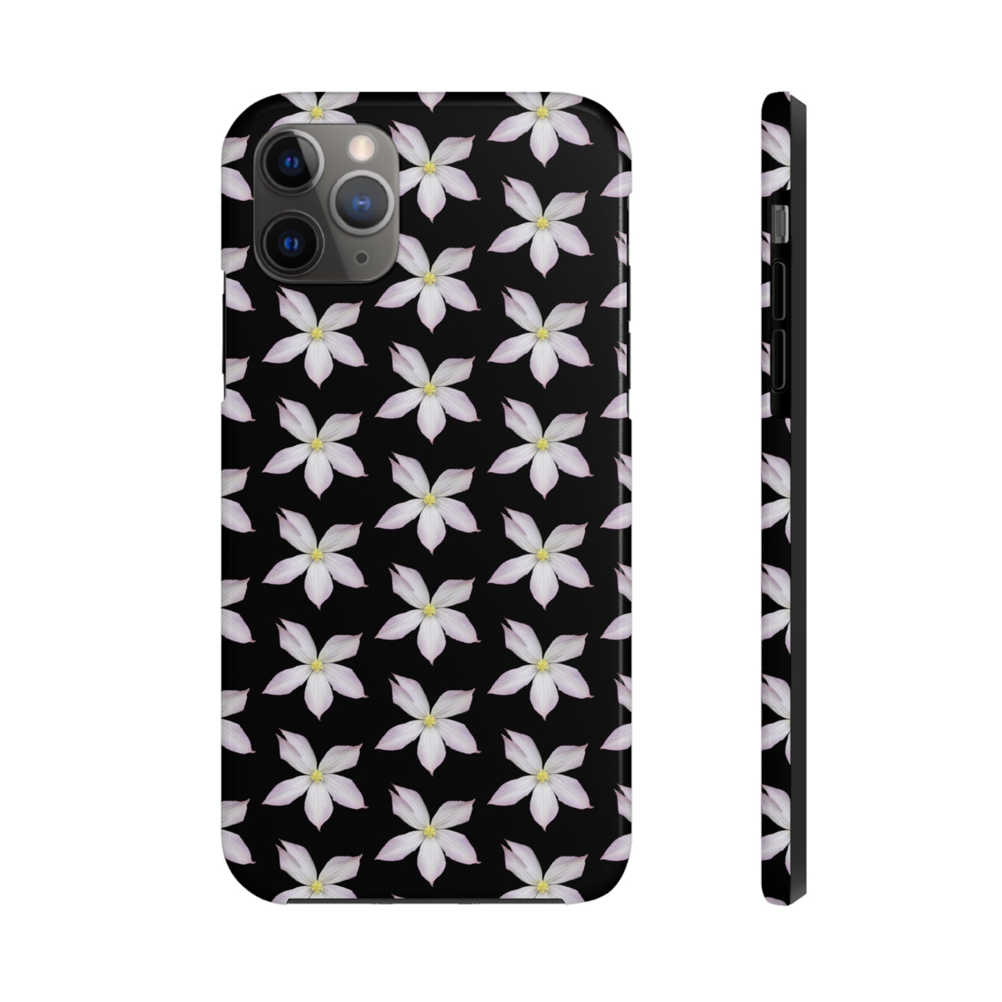 White Clematis Black Tough Phone Case