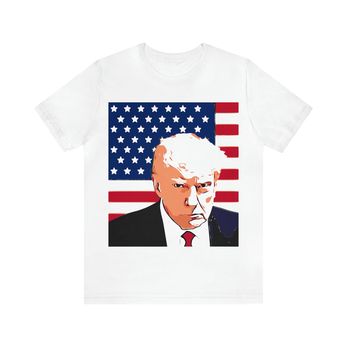 Trump Mug Shot American Flag -   Unisex Jersey Short Sleeve Tee