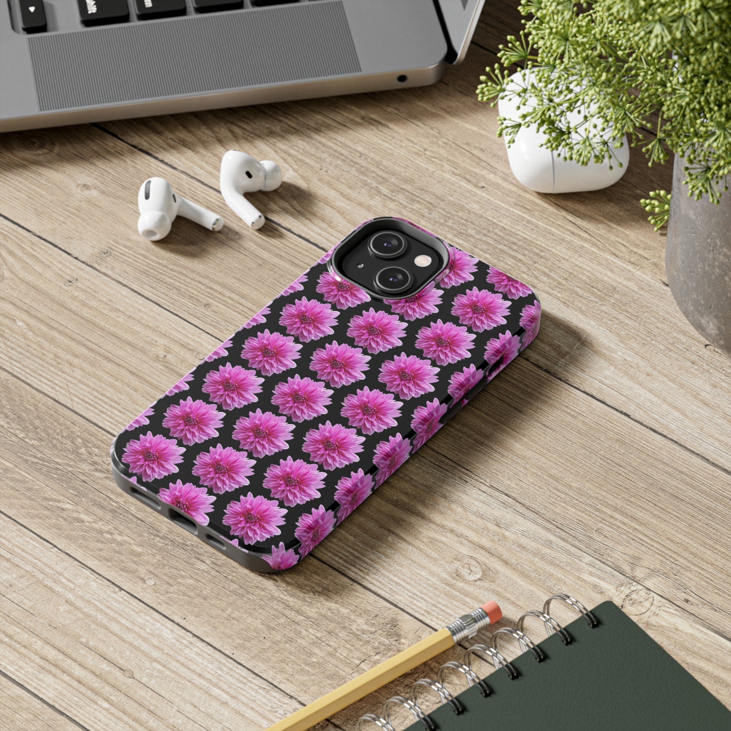 Pink Dahlia Black Tough Phone Case