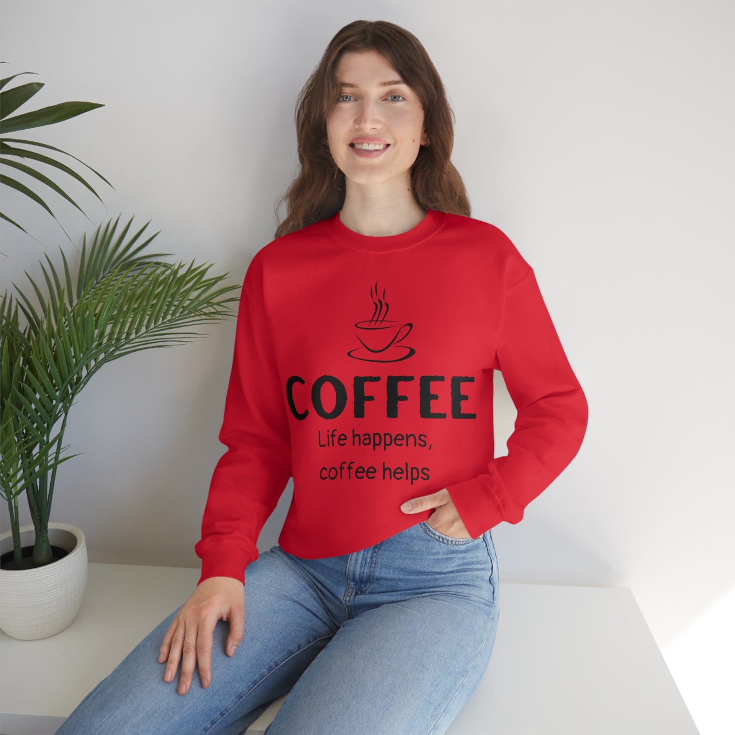 Heavy Blend™ Sweatshirt - Life Happens Coffee Helps