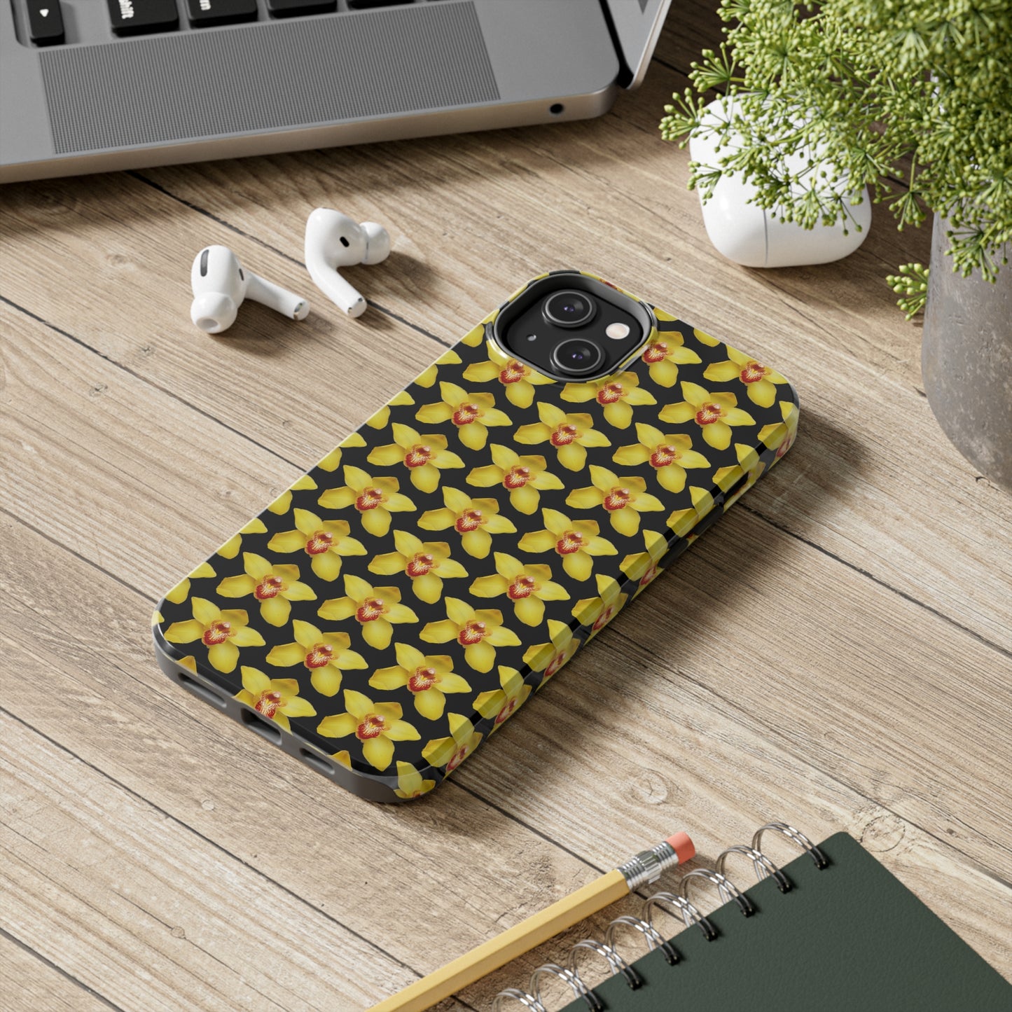 Yellow Cymbidium Orchid Black Tough Phone Case