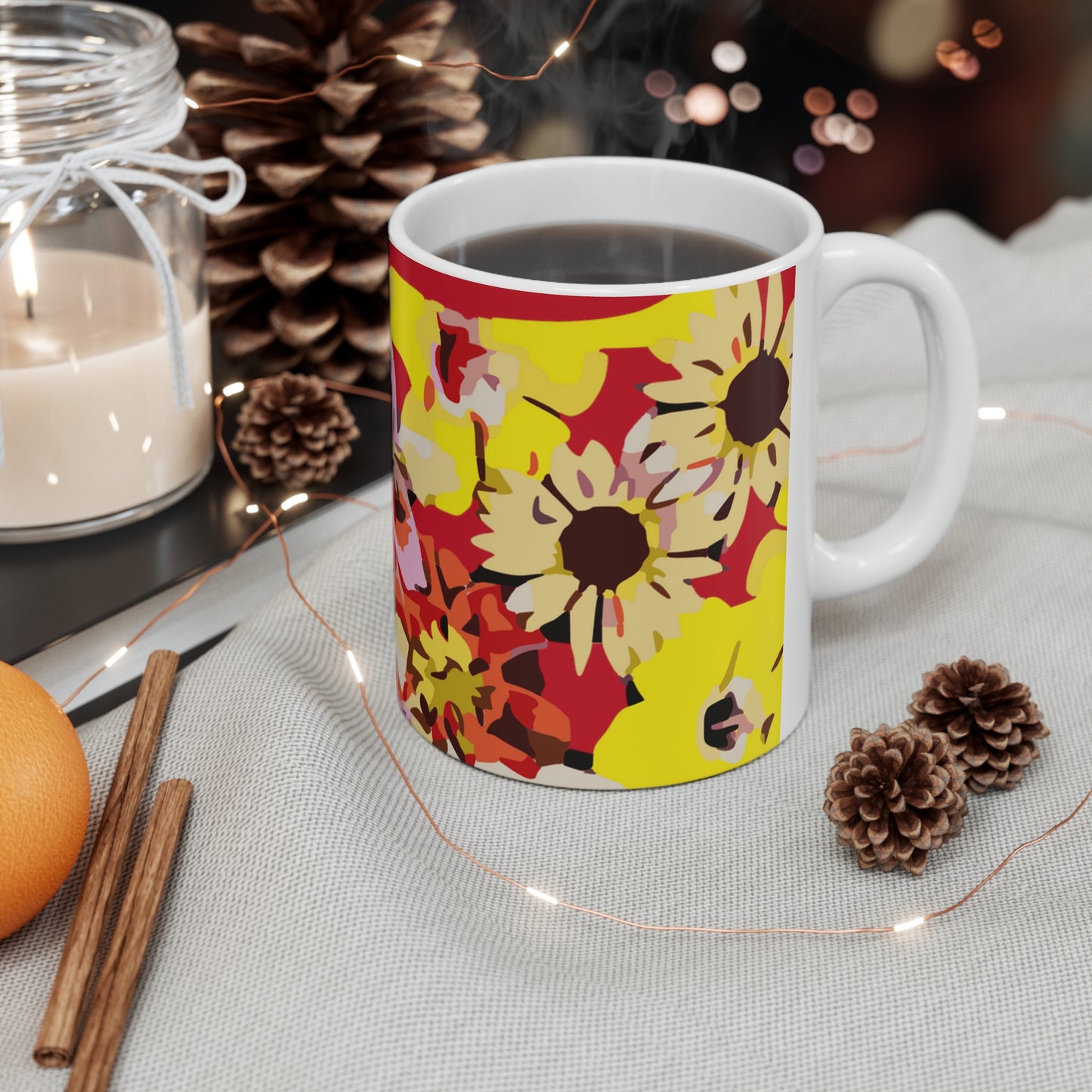 Red Floral Ceramic Mug 11oz