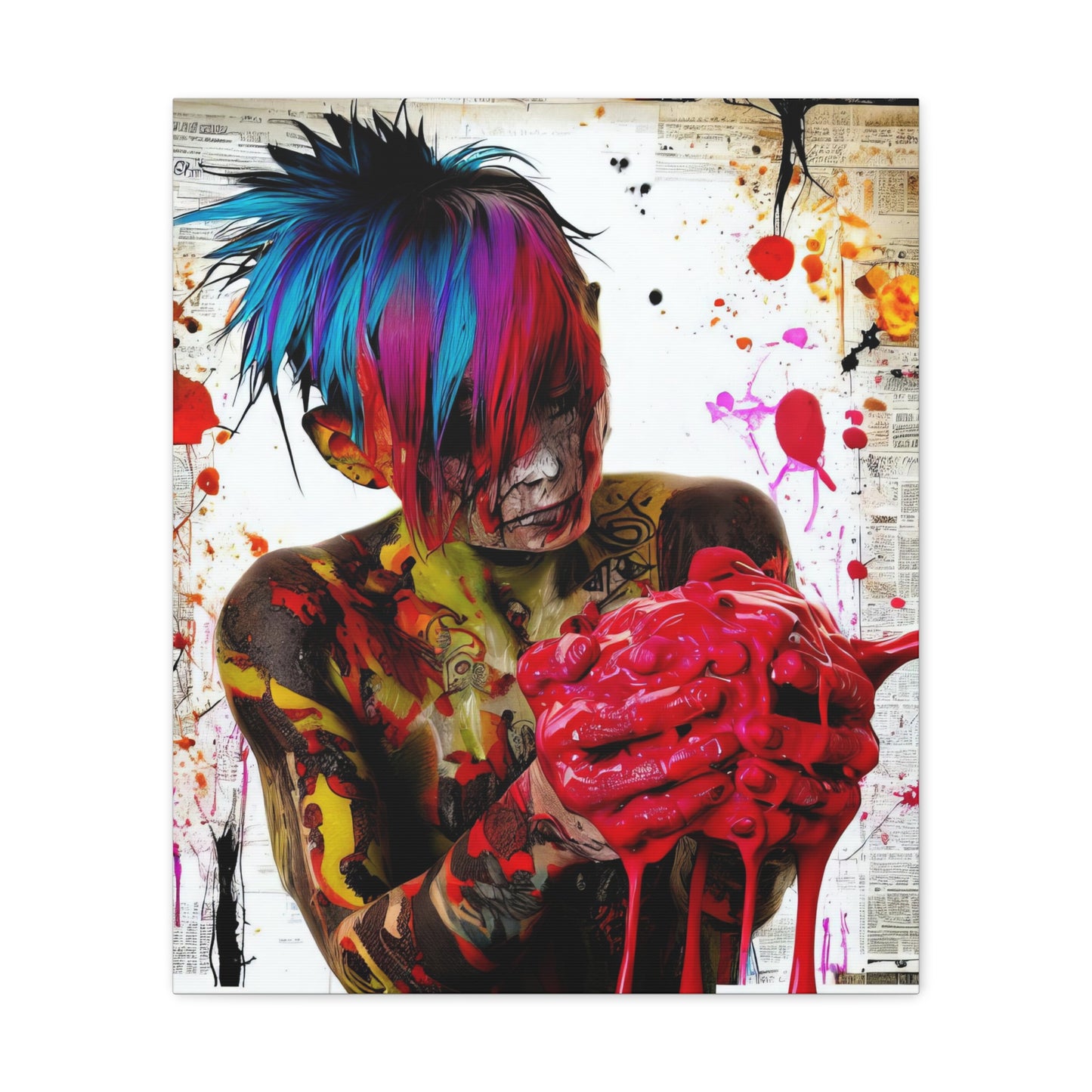 Tattooed Boy with Big Heart  - Canvas Wall Art