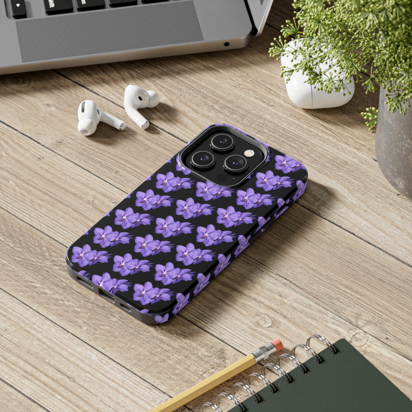 Blue Orchid Black Tough Phone Case