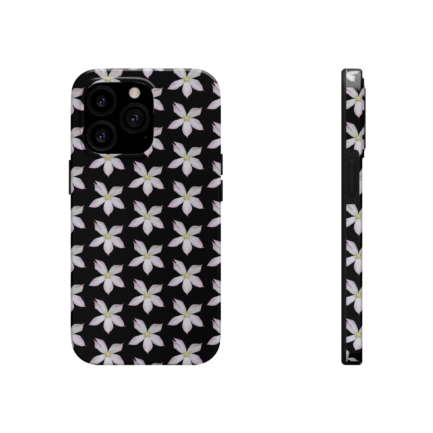 White Clematis Black Tough Phone Case