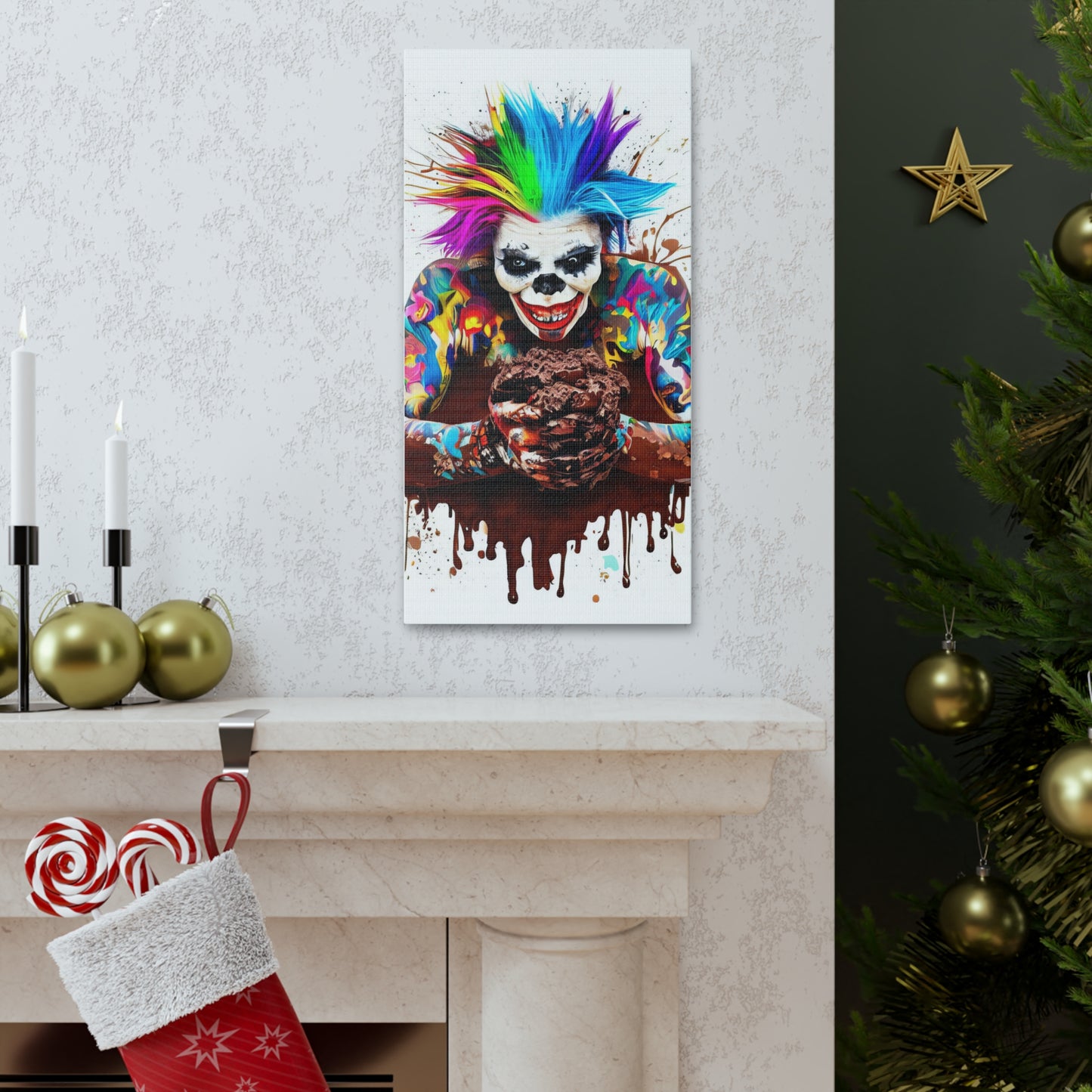 Creepy Clown Chocolate Ice Cream  - Canvas Wall Art