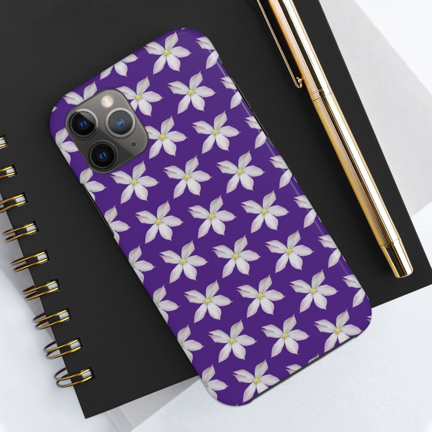 White Clematis Purple Tough Phone Case