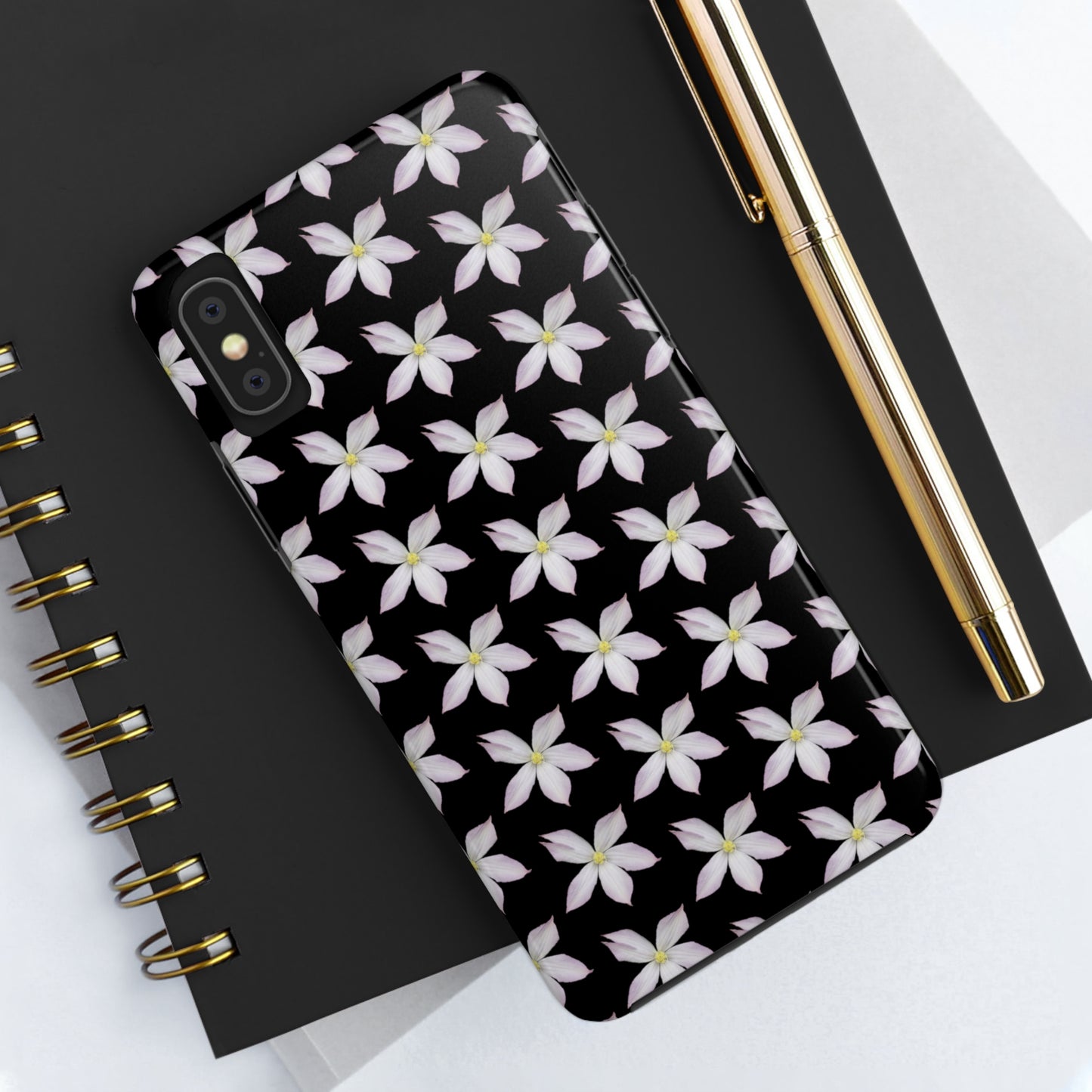 White Clematis Black Tough Phone Case