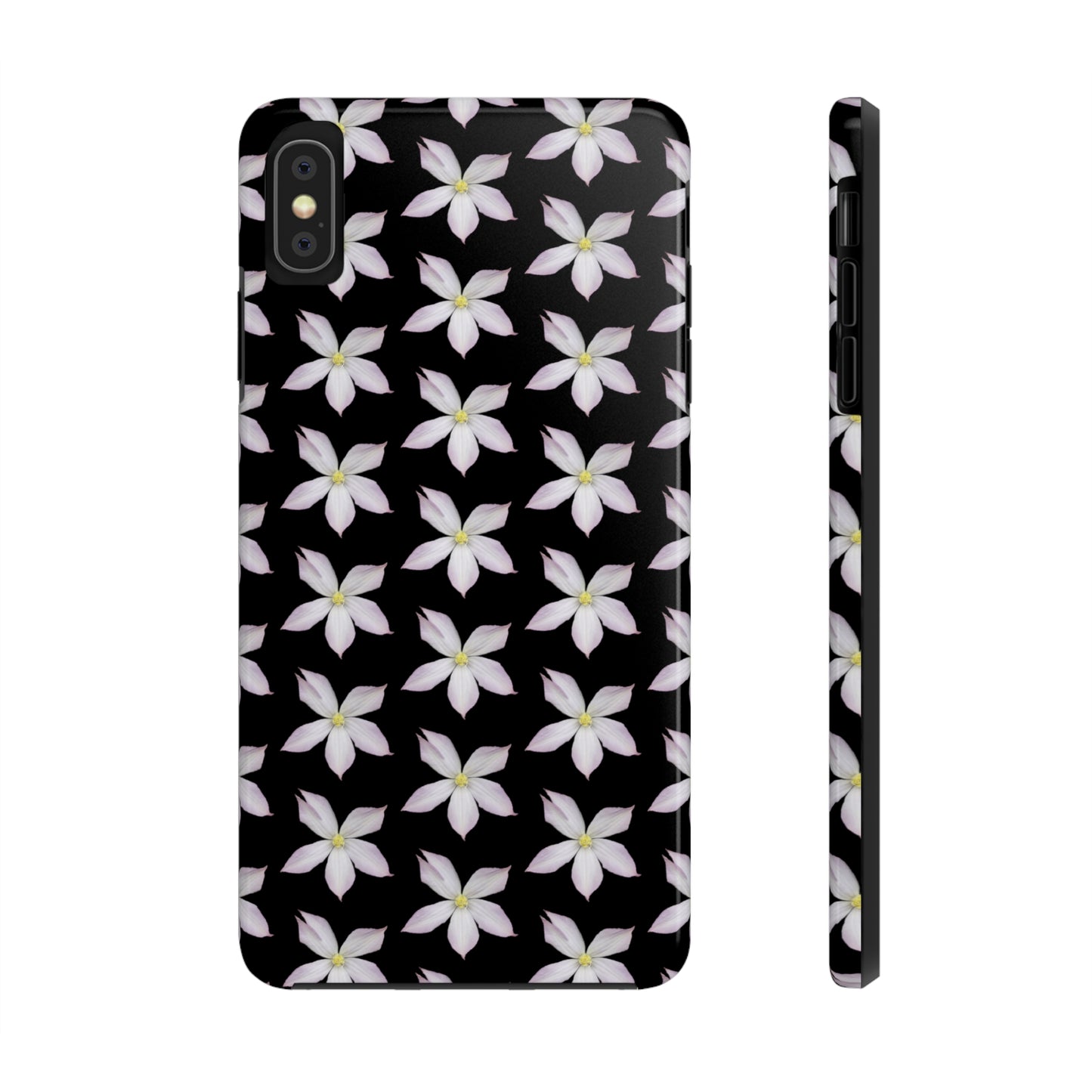 White Clematis Black Tough Phone Case