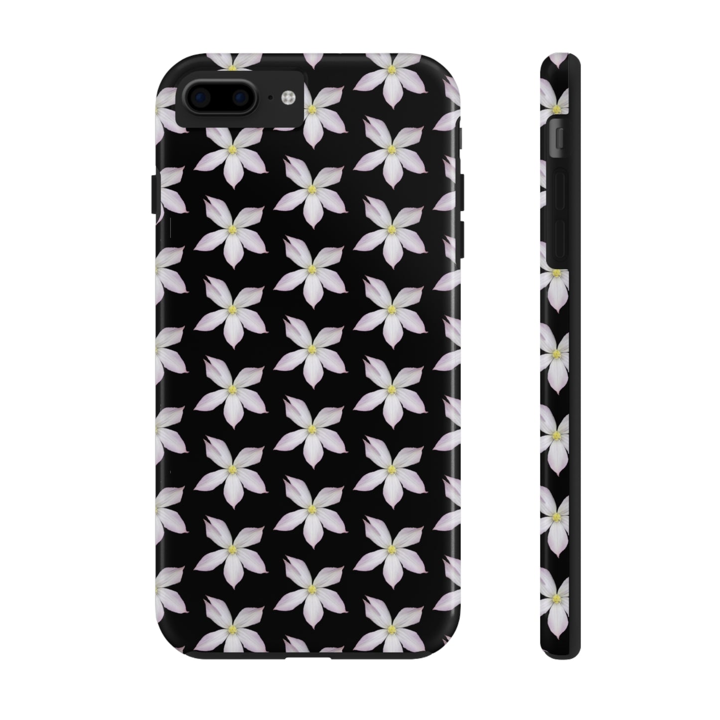 White Clematis Black Tough Phone Case