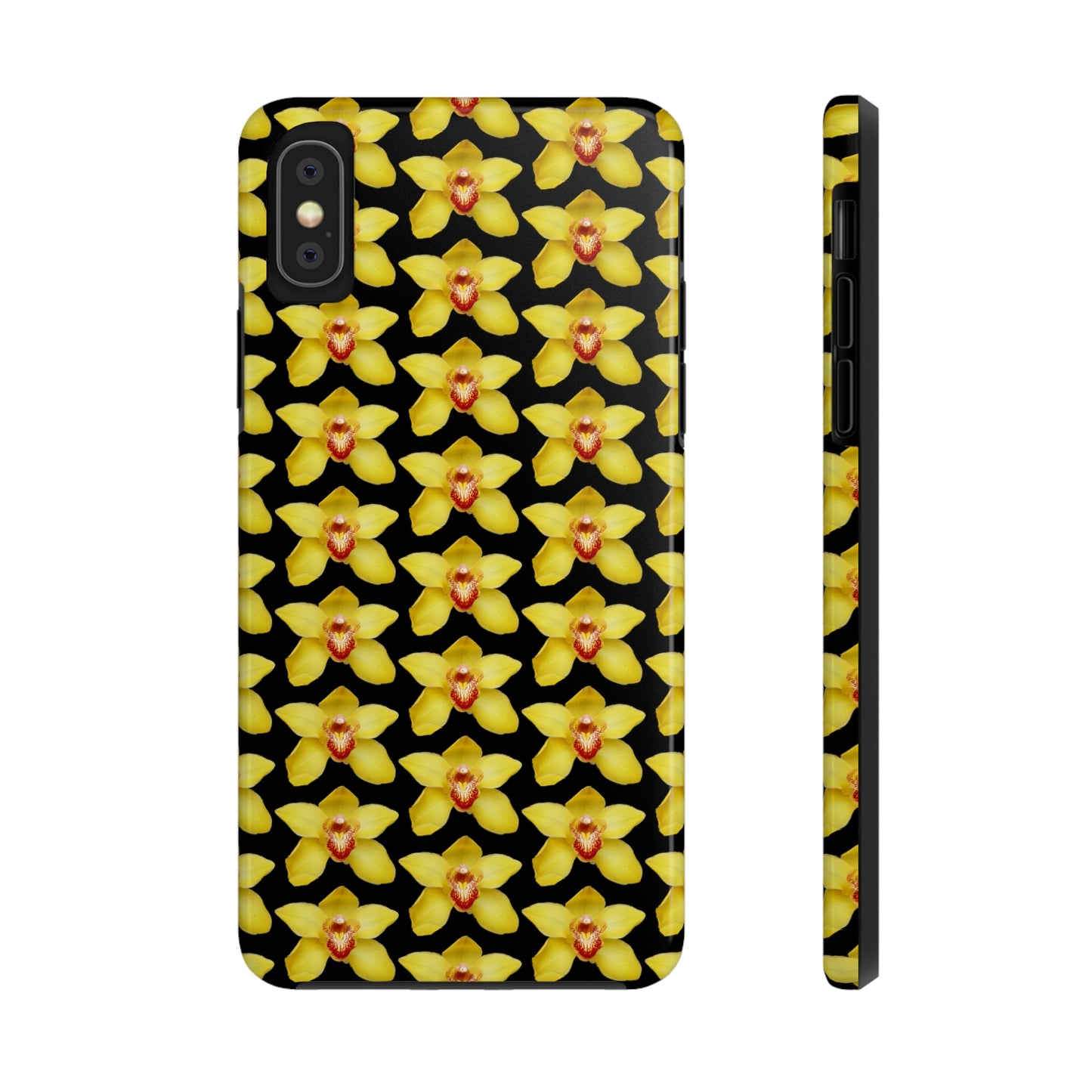 Yellow Cymbidium Orchid Black Tough Phone Case