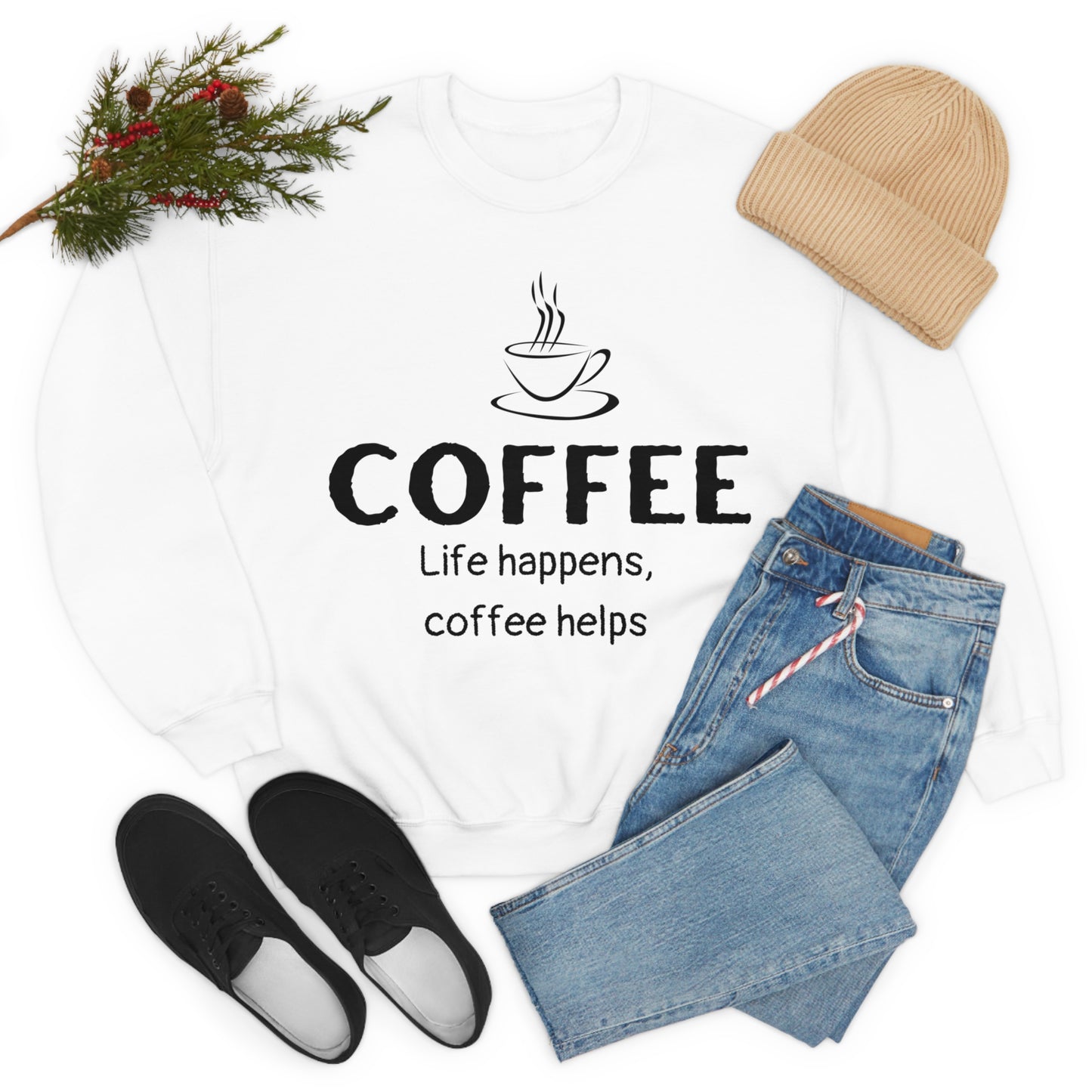 Heavy Blend™ Sweatshirt - Life Happens Coffee Helps