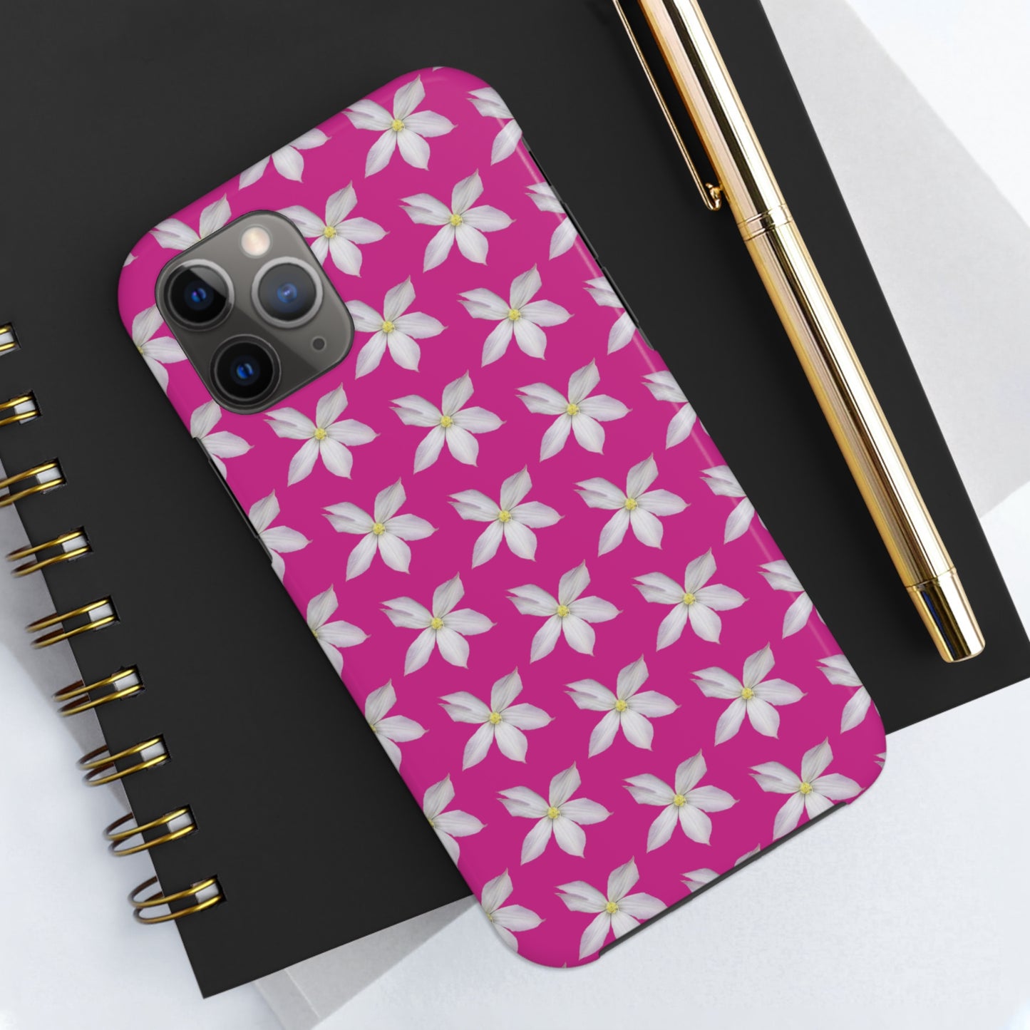 White Clematis Pink Tough Phone Case