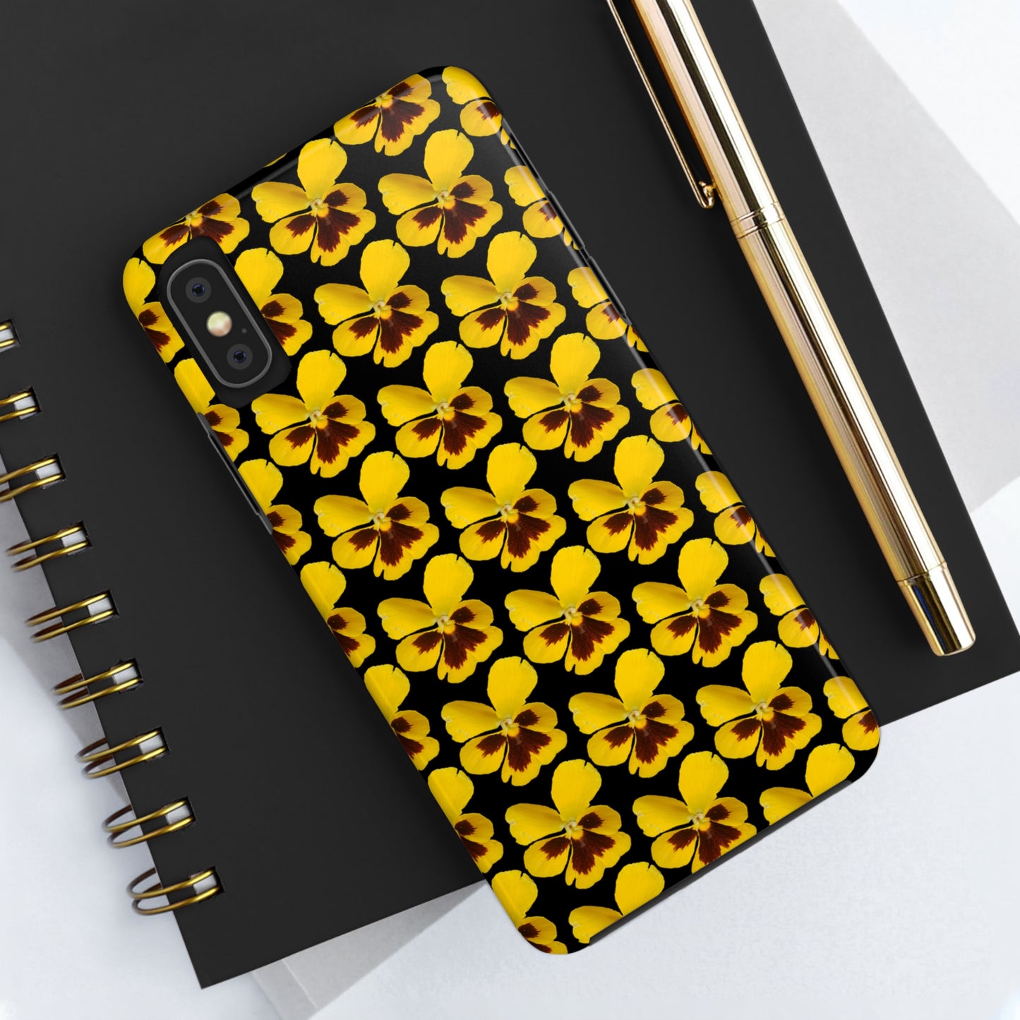 Yellow Pansy Black Tough Phone Case