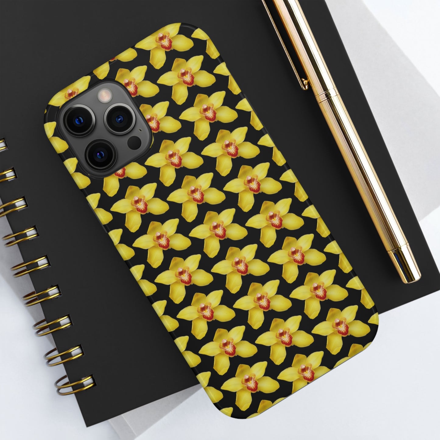 Yellow Cymbidium Orchid Black Tough Phone Case