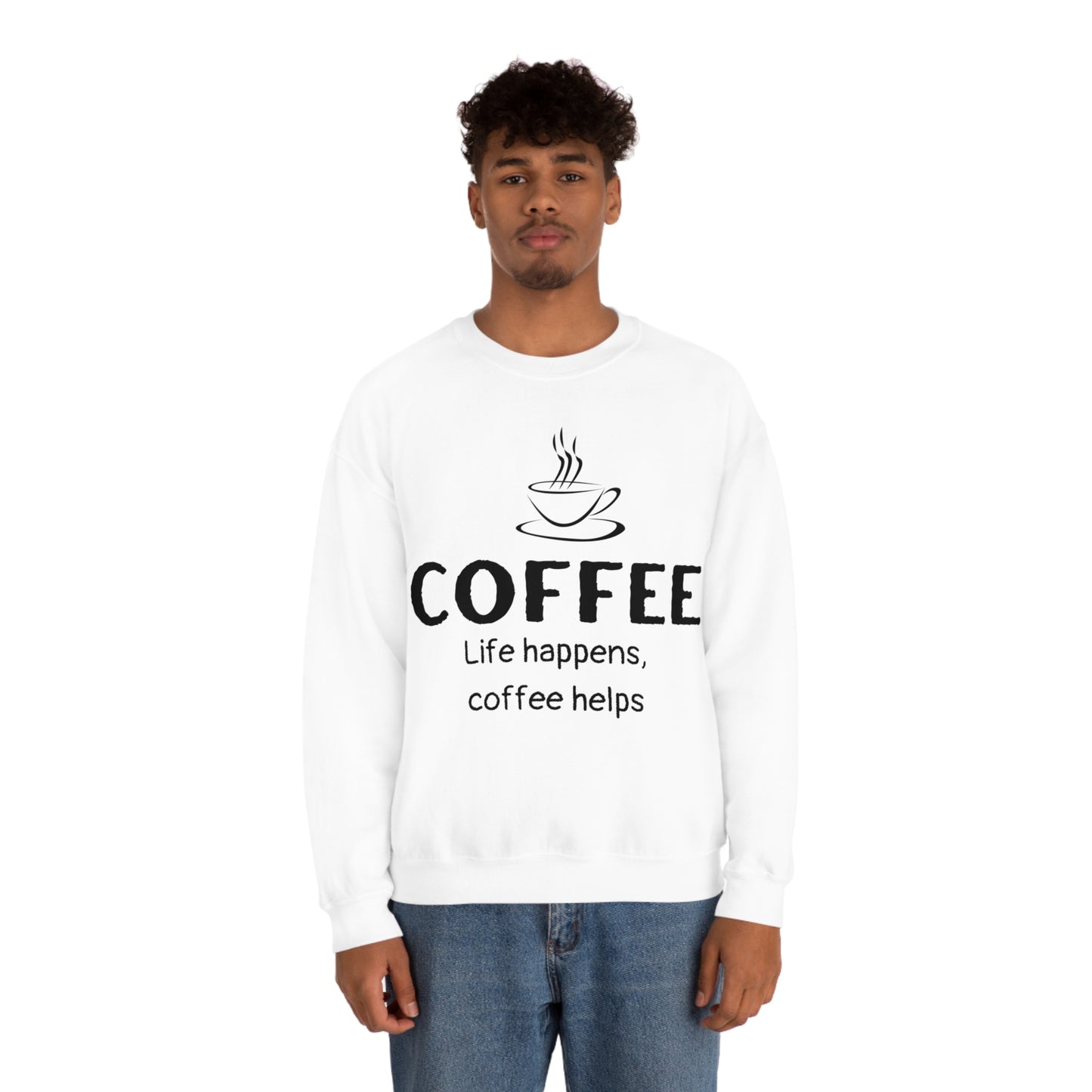 Heavy Blend™ Sweatshirt - Life Happens Coffee Helps