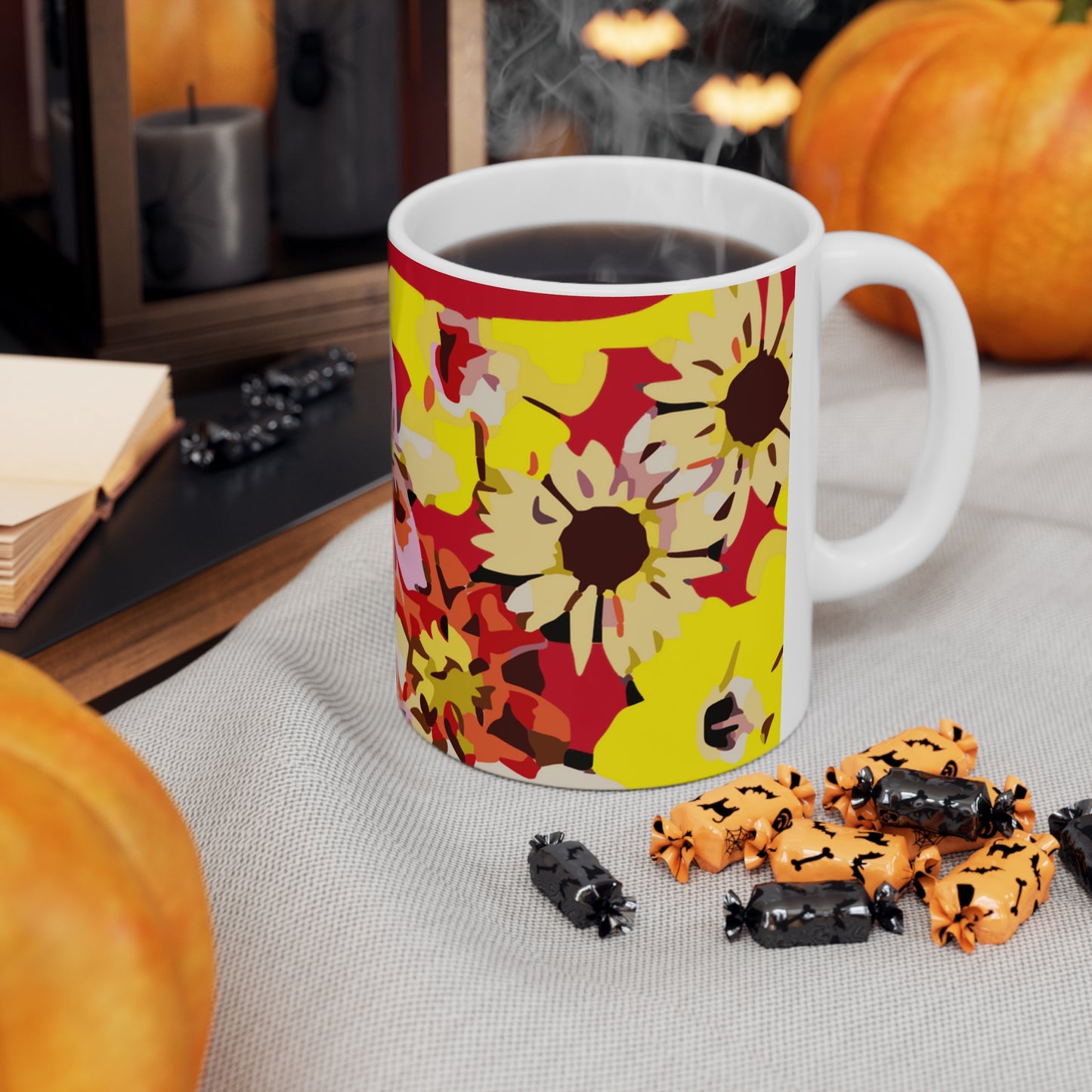 Red Floral Ceramic Mug 11oz