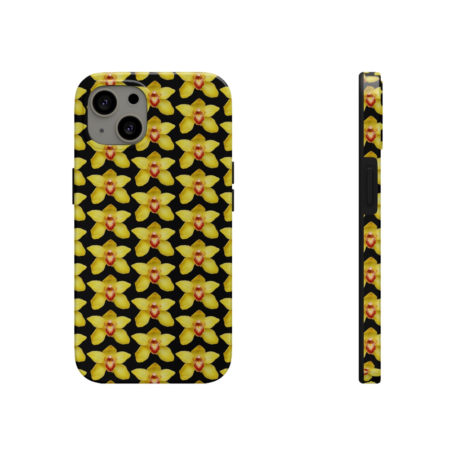 Yellow Cymbidium Orchid Black Tough Phone Case