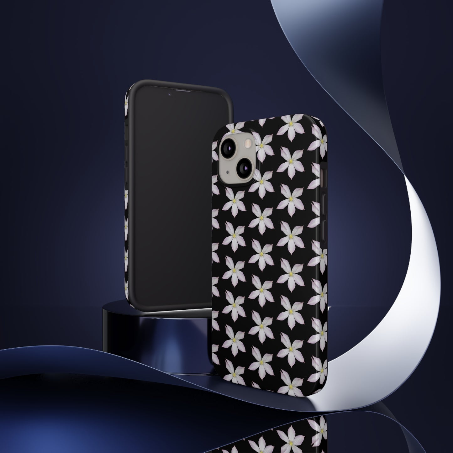 White Clematis Black Tough Phone Case