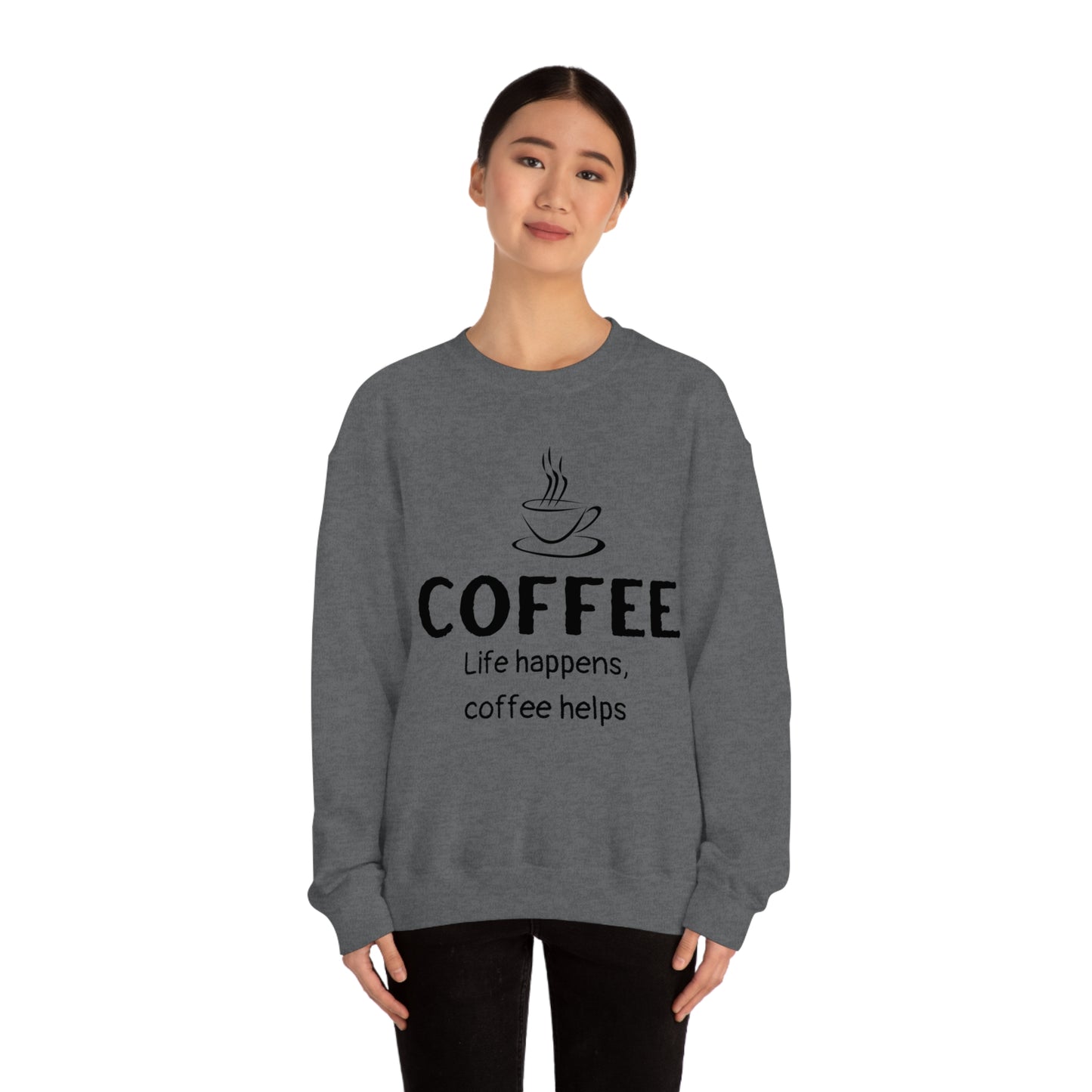 Heavy Blend™ Sweatshirt - Life Happens Coffee Helps