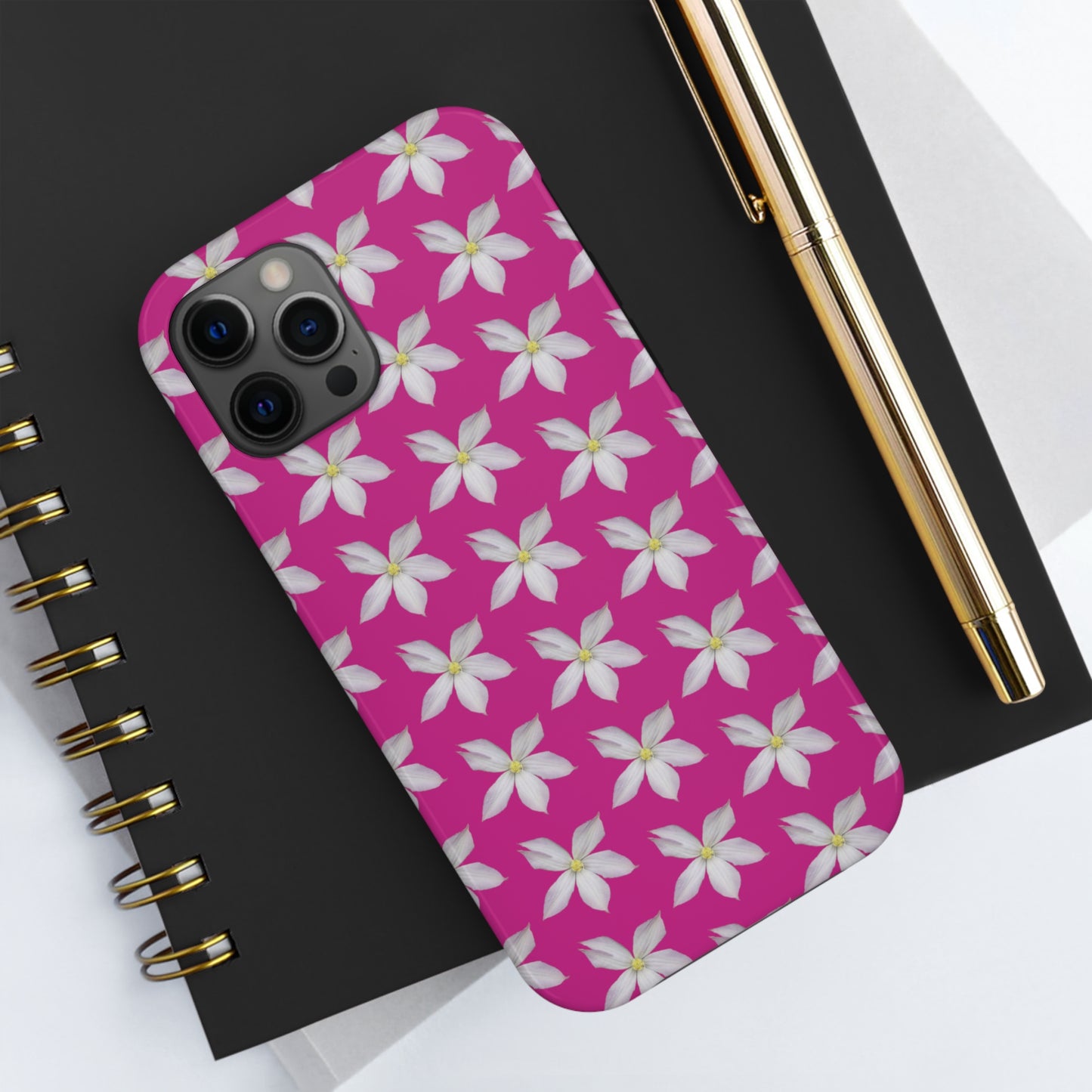 White Clematis Pink Tough Phone Case