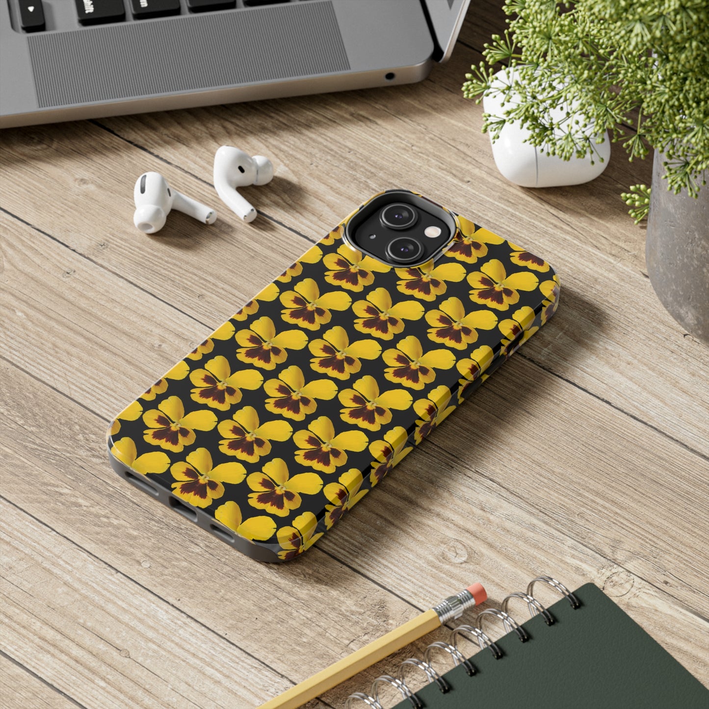 Yellow Pansy Black Tough Phone Case