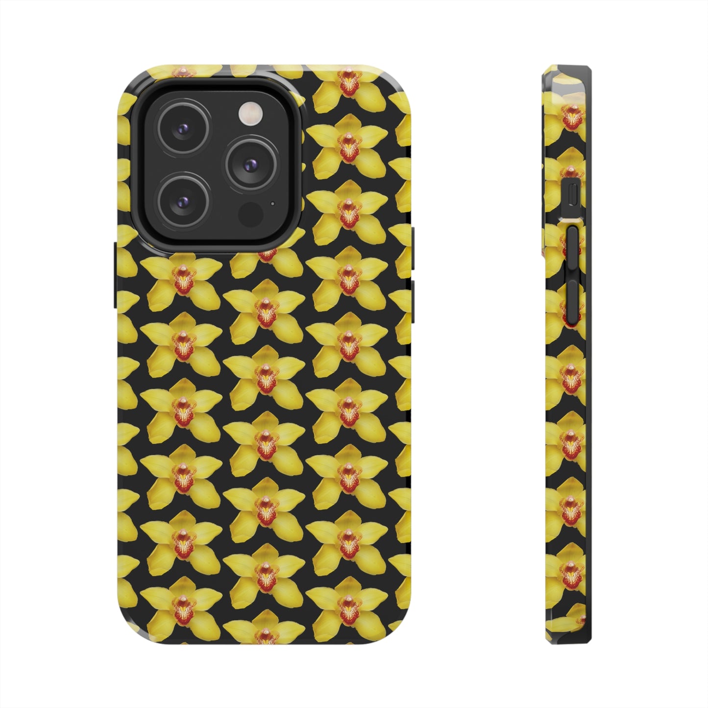 Yellow Cymbidium Orchid Black Tough Phone Case