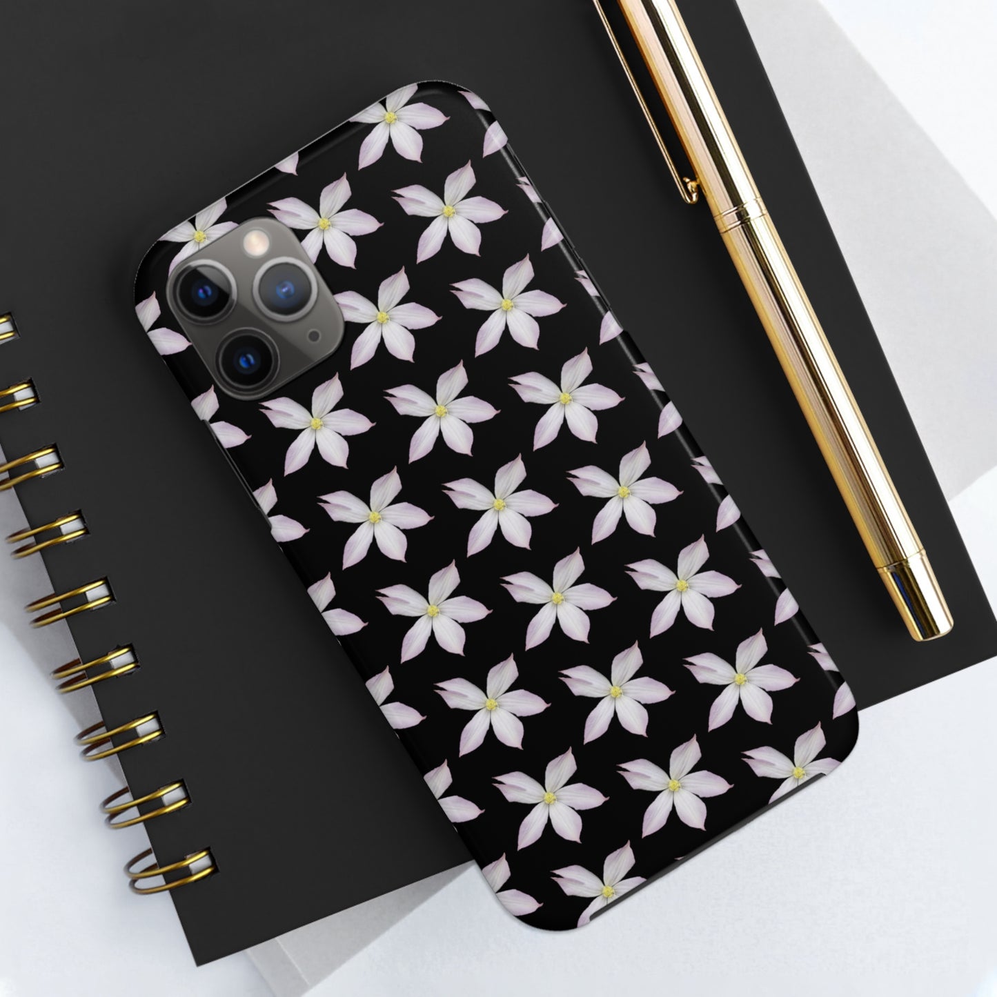 White Clematis Black Tough Phone Case