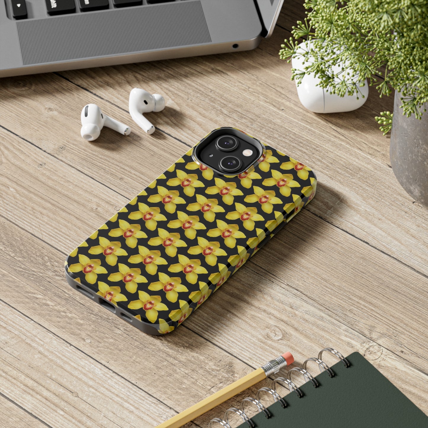 Yellow Cymbidium Orchid Black Tough Phone Case