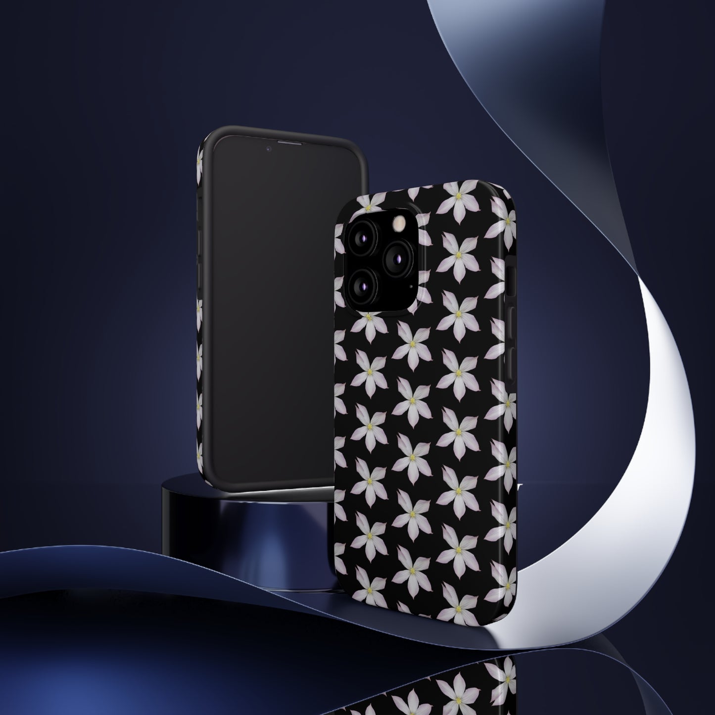 White Clematis Black Tough Phone Case