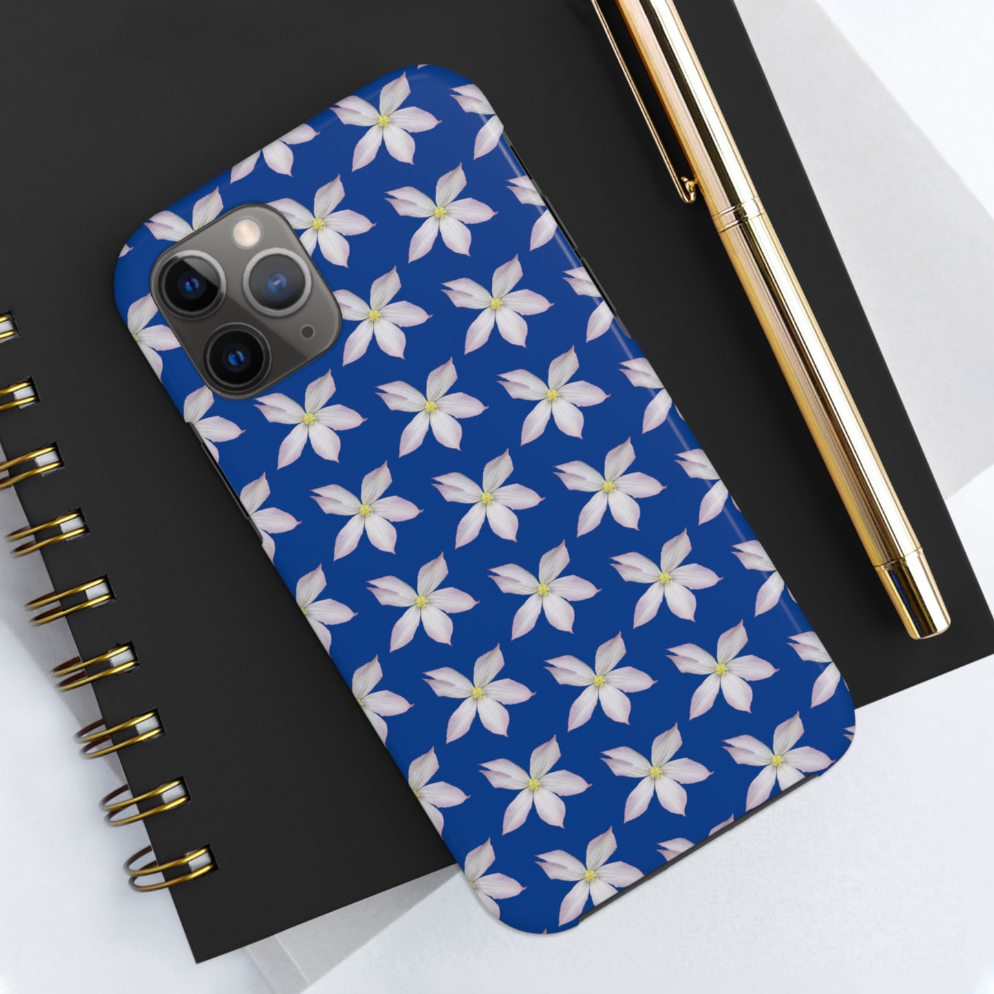 White Clematis Blue Tough Phone Case