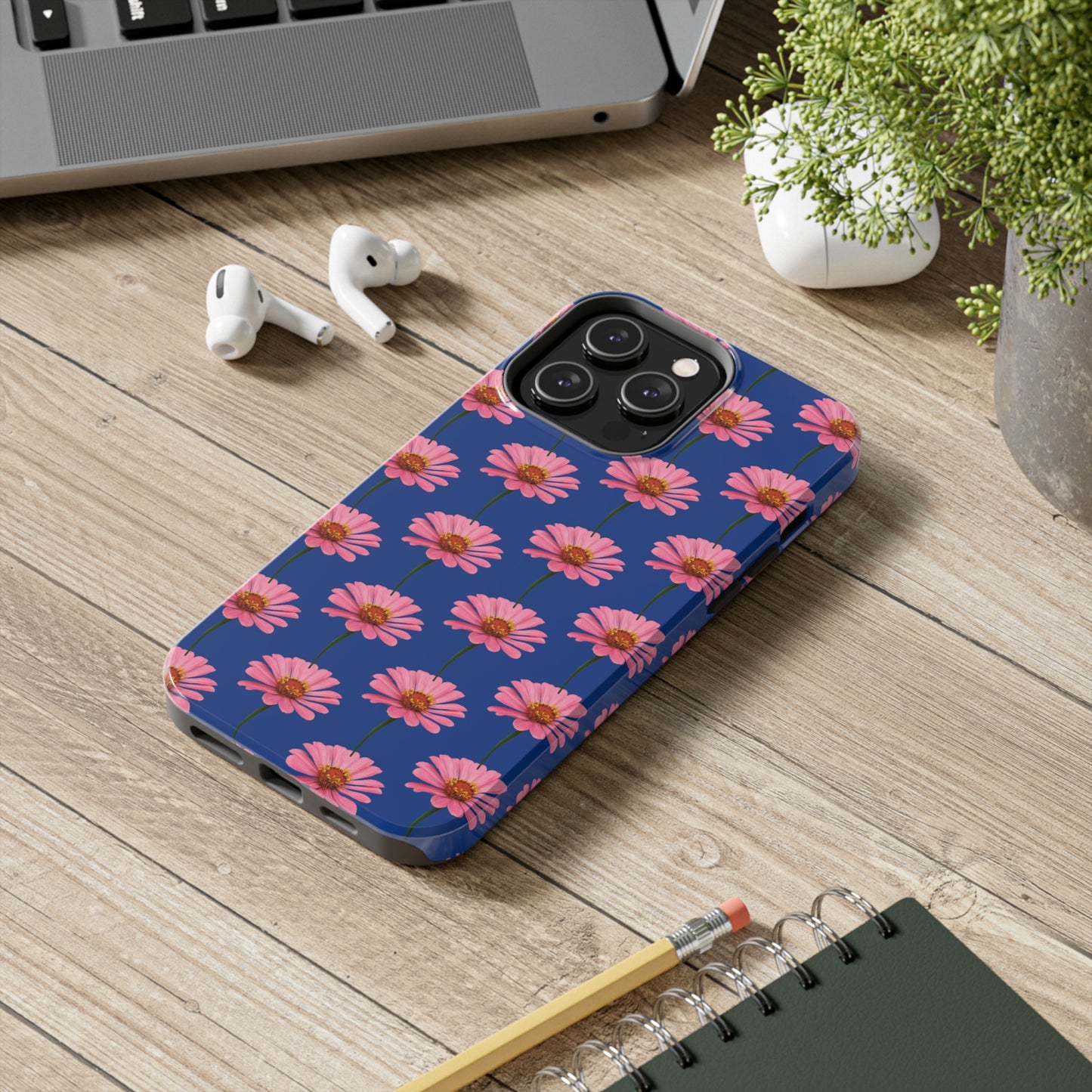 Pink Zinnia Blue Tough Phone Case