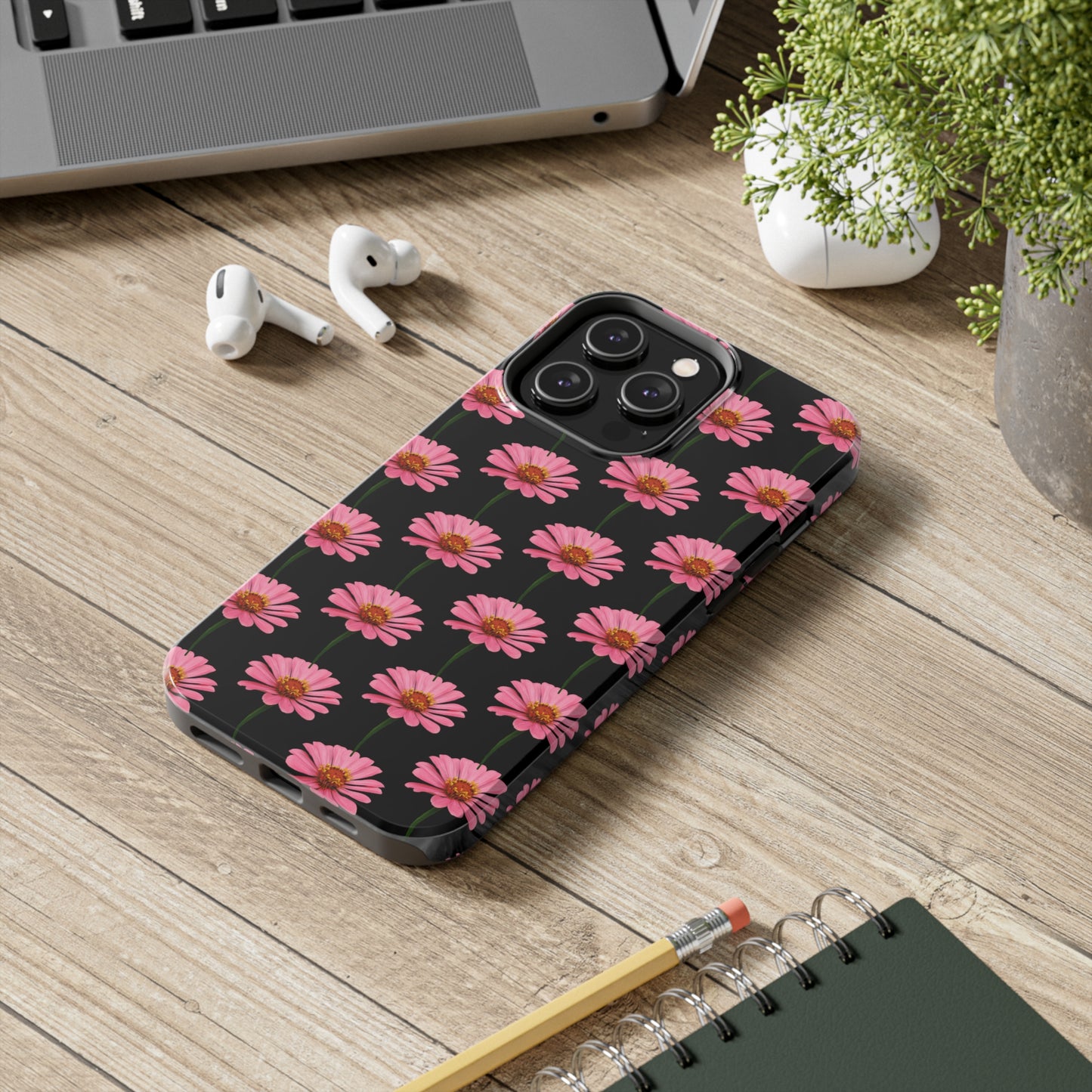 Pink Zinnia Black Tough Phone Case