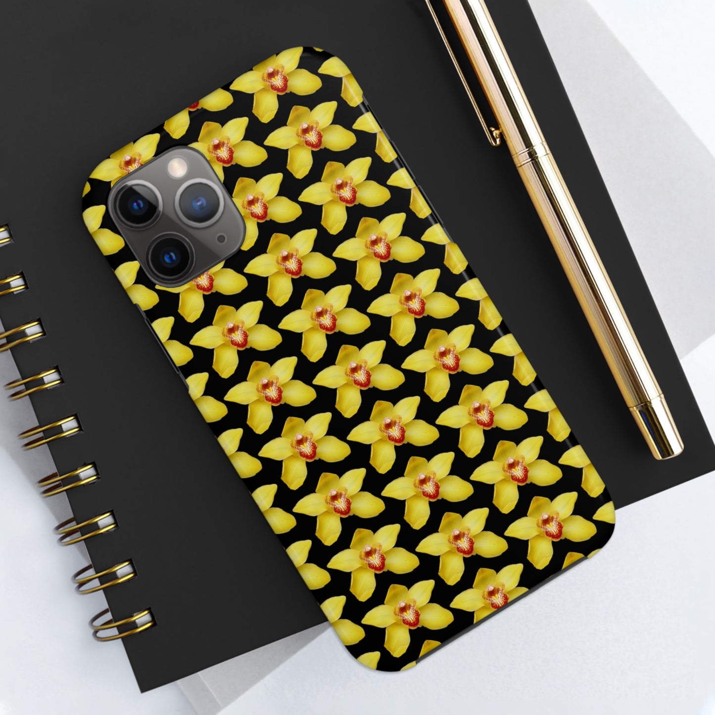 Yellow Cymbidium Orchid Black Tough Phone Case