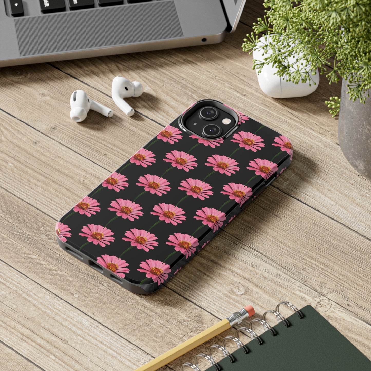 Pink Zinnia Black Tough Phone Case