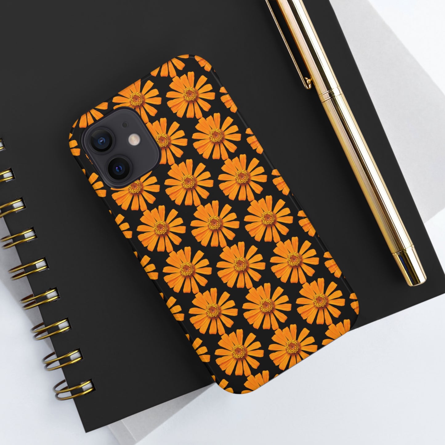 Orange Zinnia Black Tough Phone Case