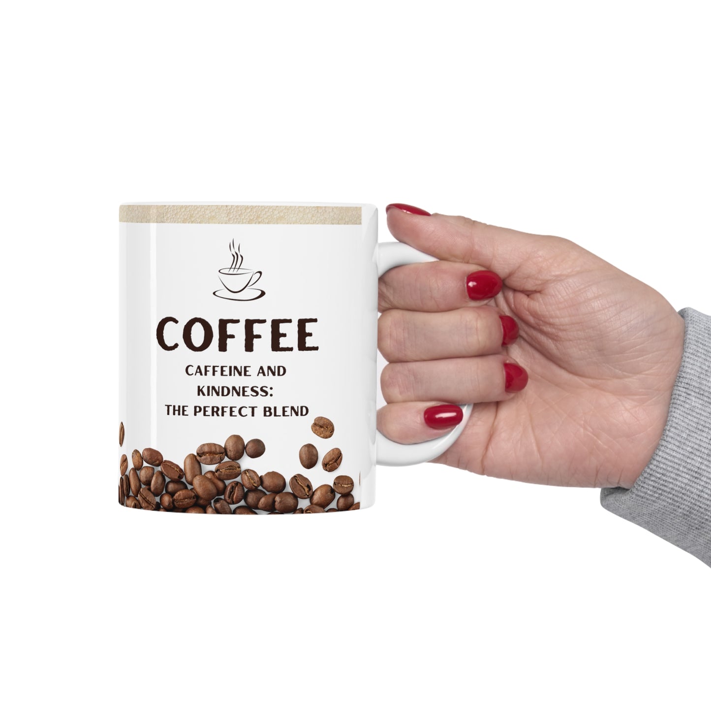 White Coffee Mug 11oz - Caffeine and Kindness