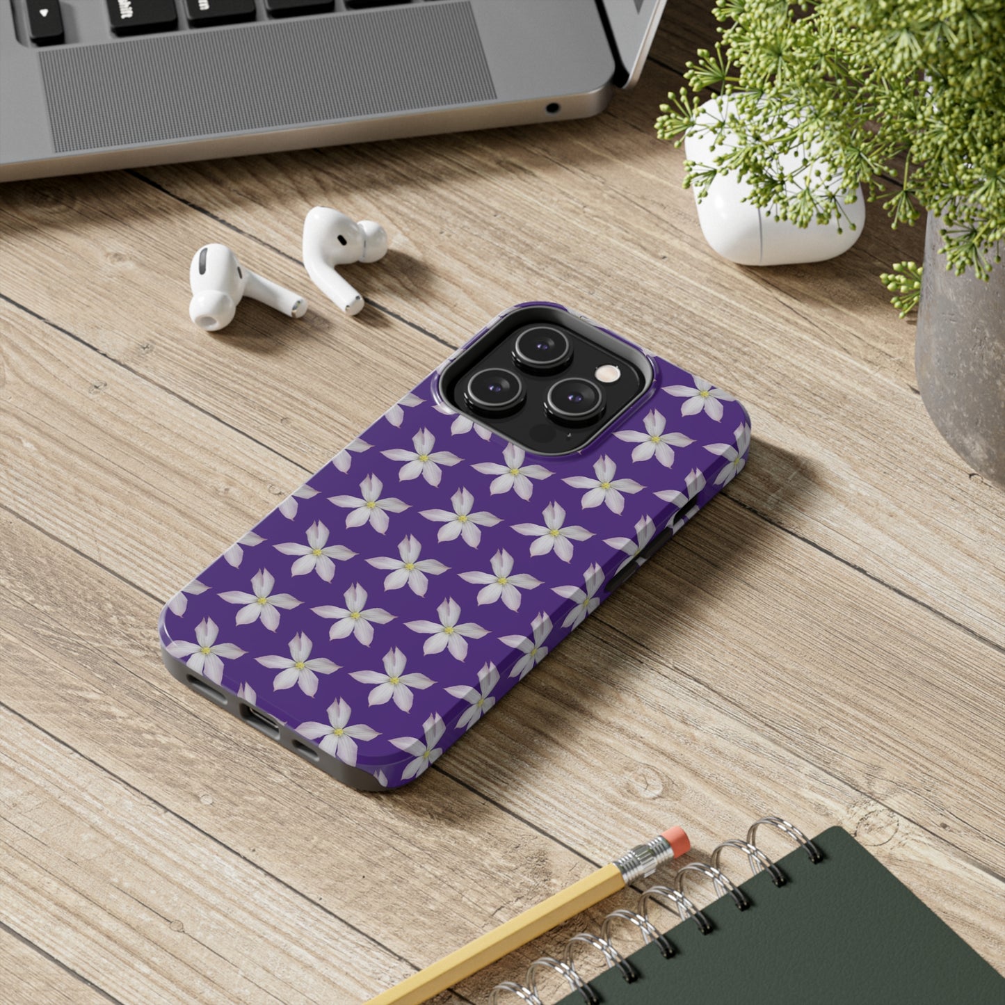 White Clematis Purple Tough Phone Case