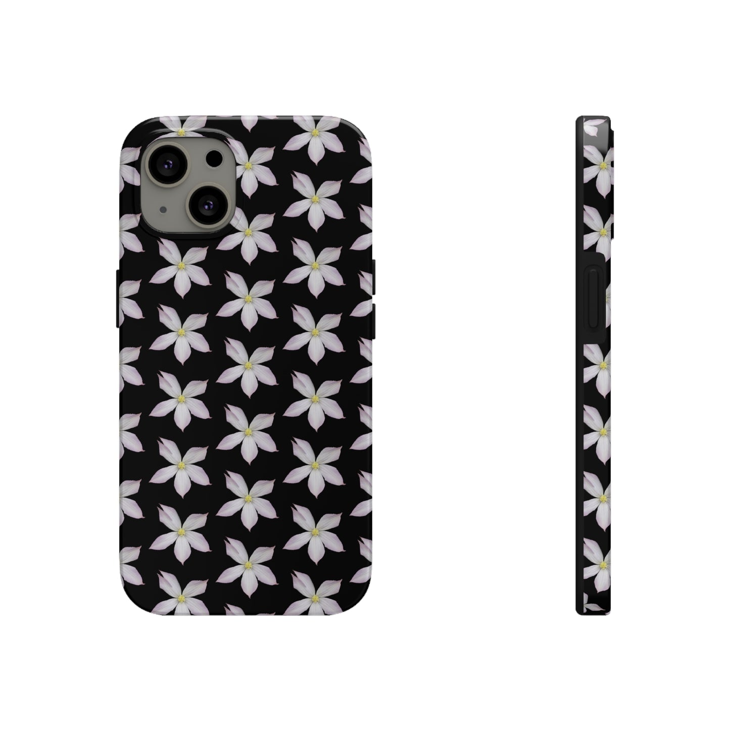 White Clematis Black Tough Phone Case