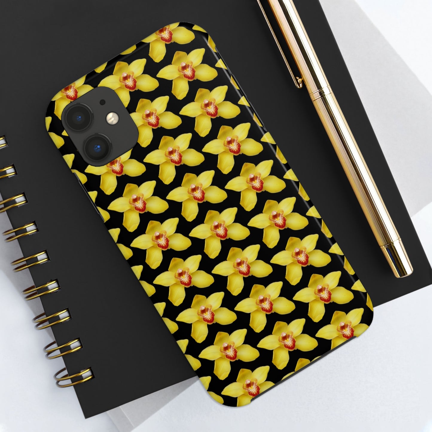 Yellow Cymbidium Orchid Black Tough Phone Case