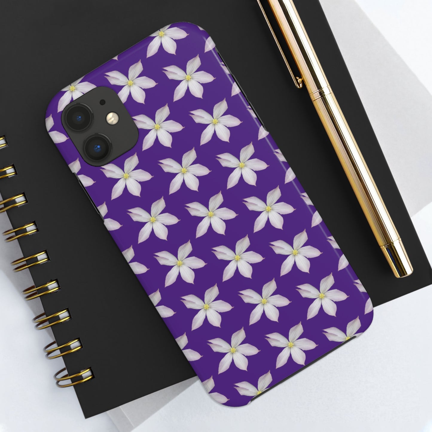 White Clematis Purple Tough Phone Case