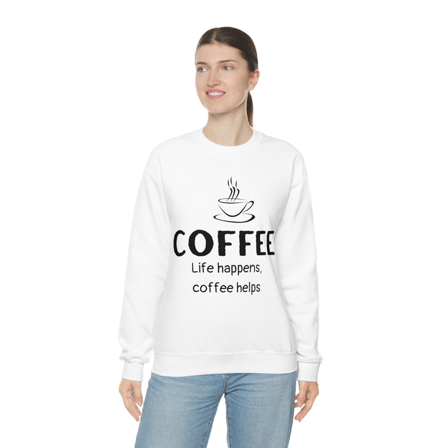 Heavy Blend™ Sweatshirt - Life Happens Coffee Helps