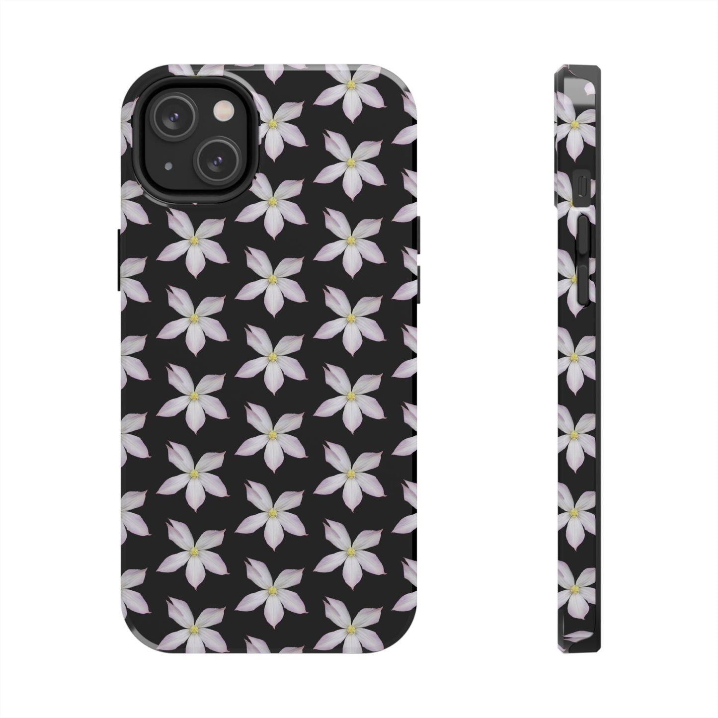 White Clematis Black Tough Phone Case