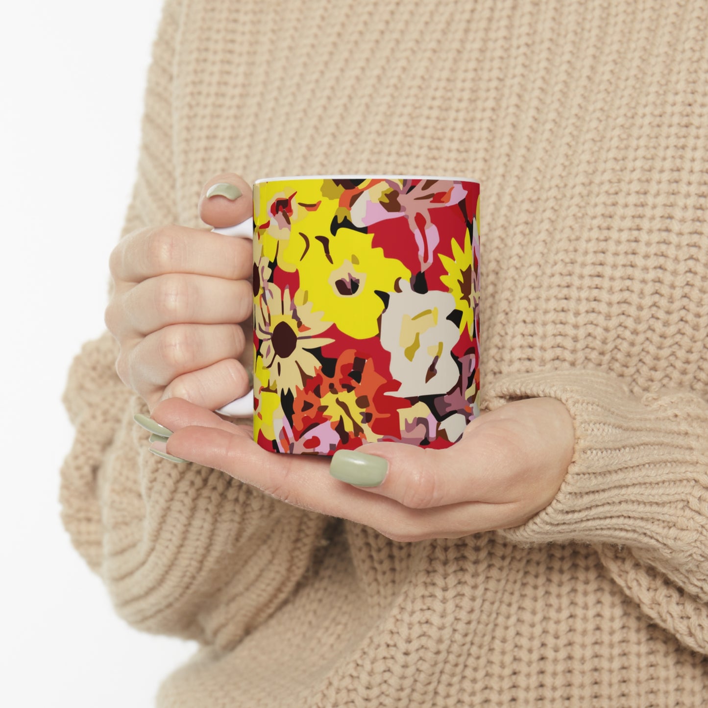 Red Floral Ceramic Mug 11oz