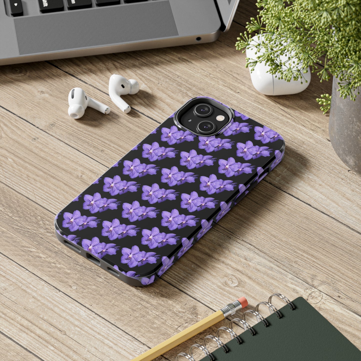 Blue Orchid Black Tough Phone Case