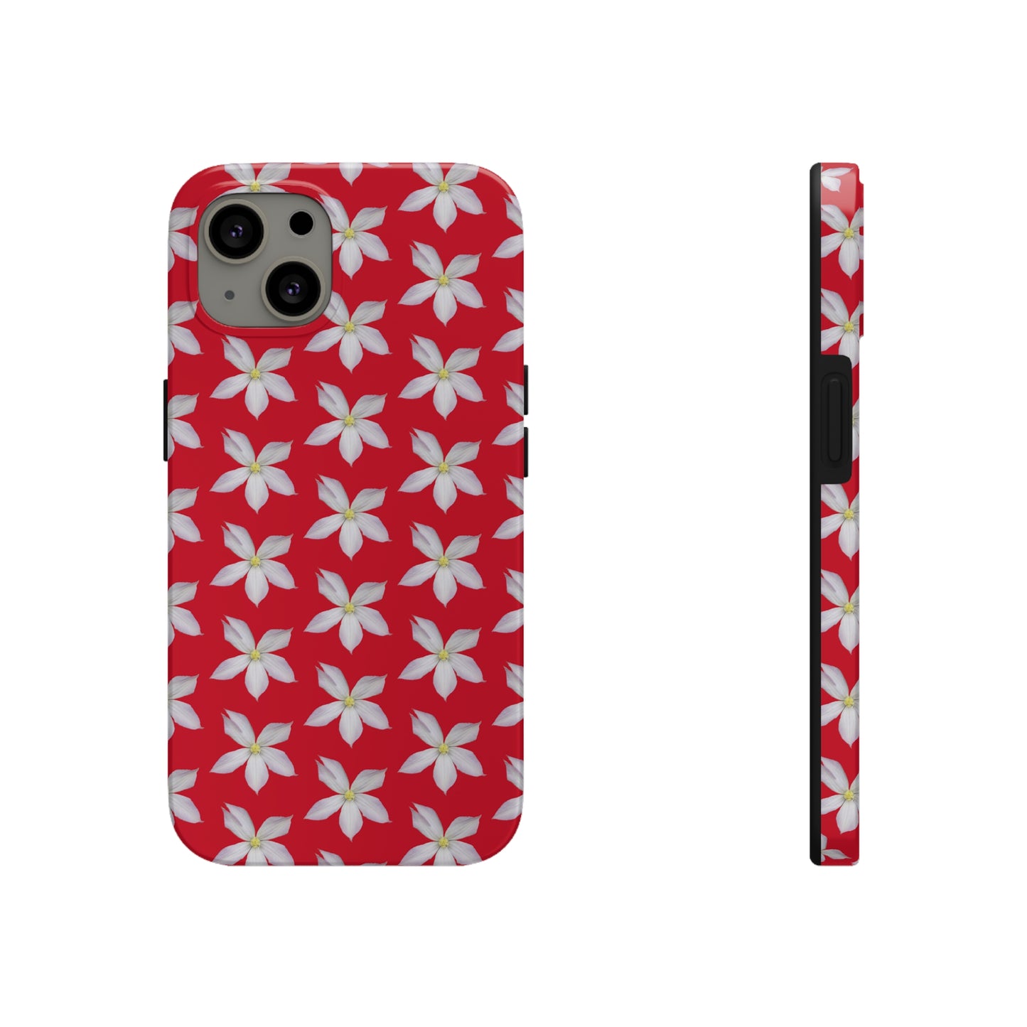 White Clematis Red Tough Phone Case