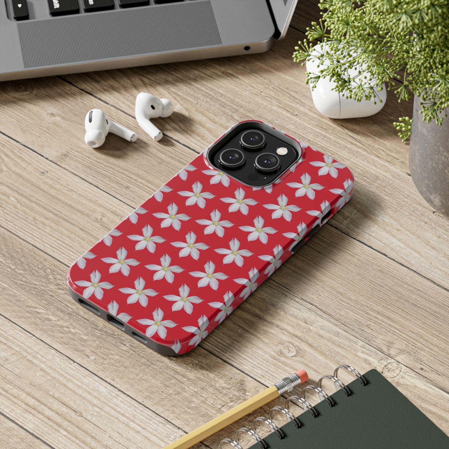 White Clematis Red Tough Phone Case