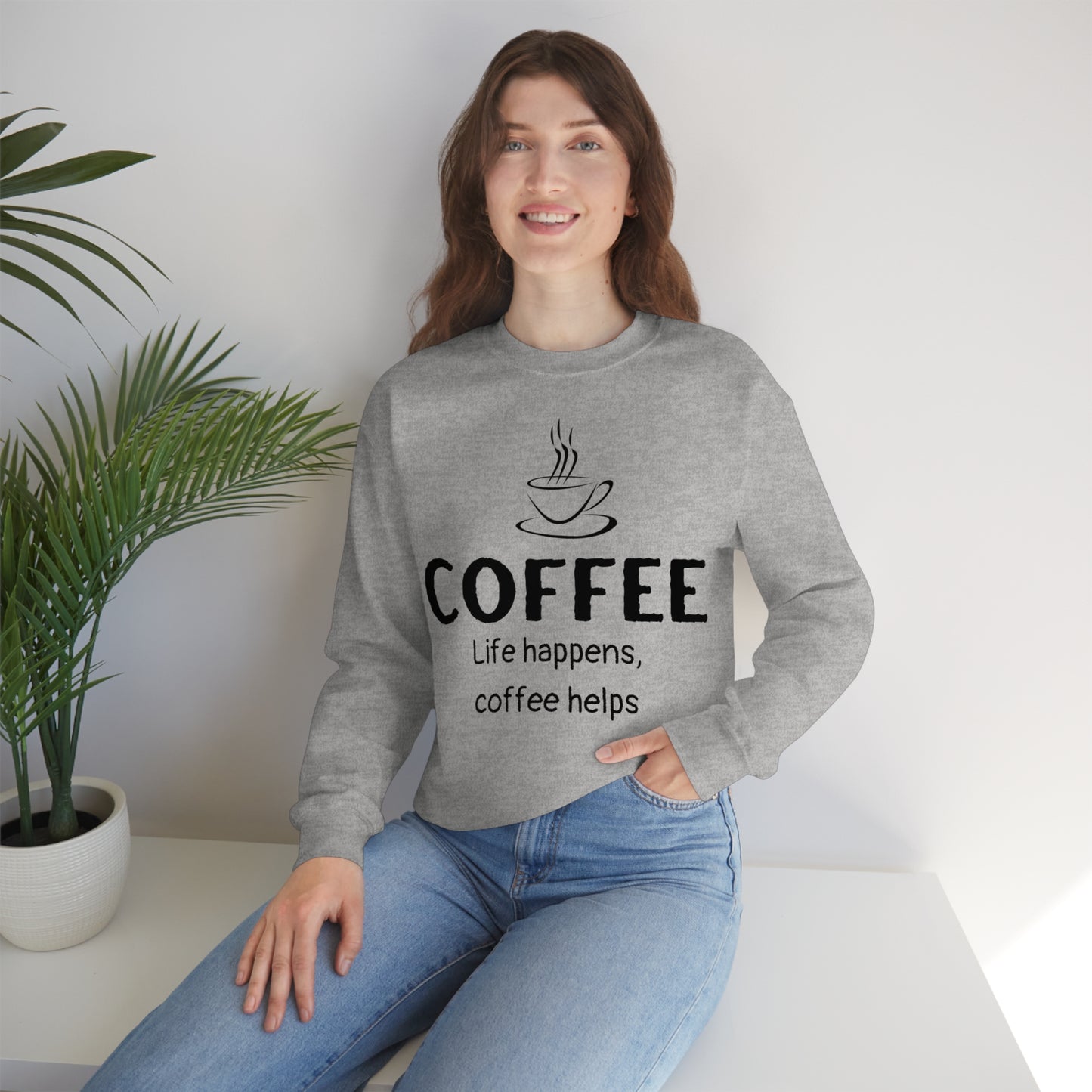 Heavy Blend™ Sweatshirt - Life Happens Coffee Helps