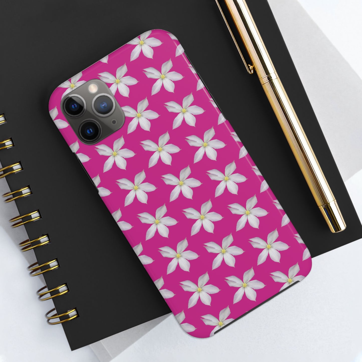 White Clematis Pink Tough Phone Case